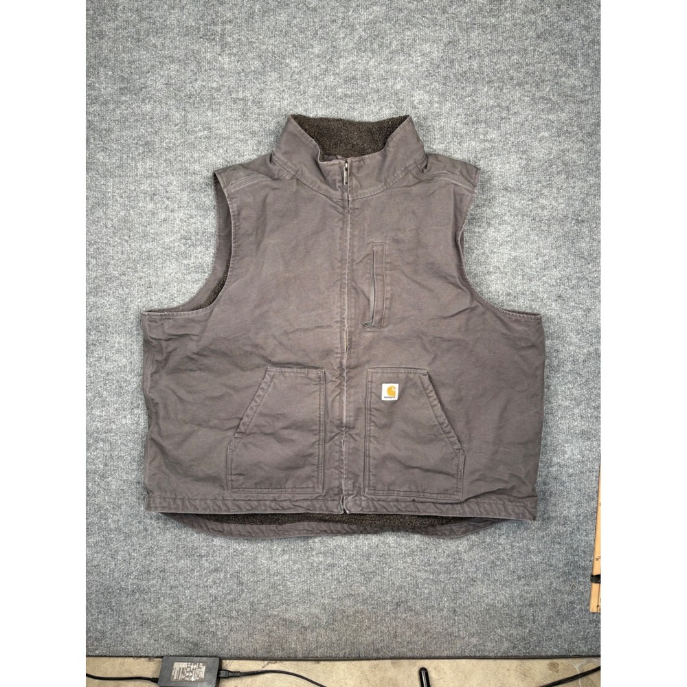 Carhartt Mens 3XL Gravel Gray Mock Neck Sherpa Lined Cotton Duck Vest 104277 GVL